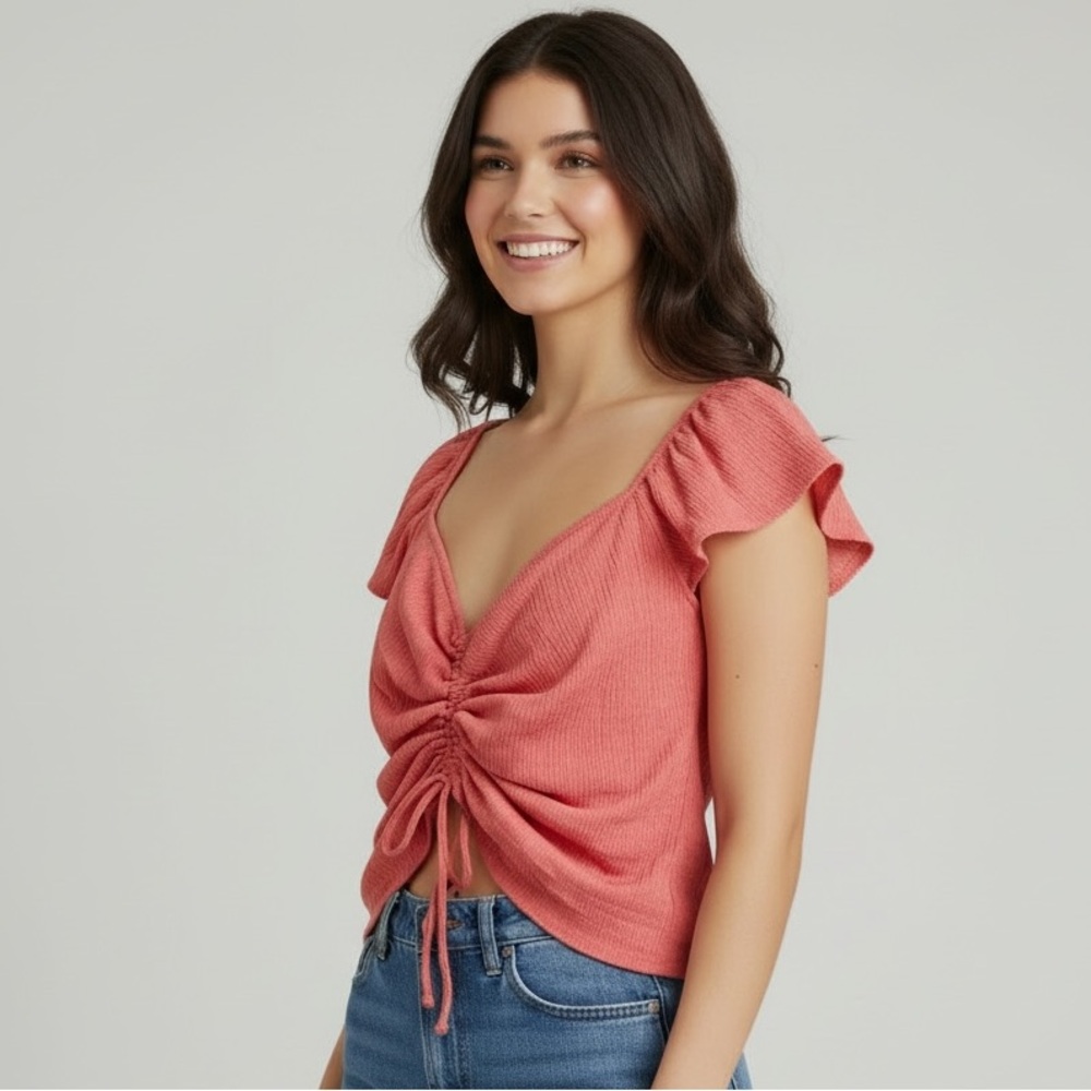 A. Byer Coral Ruched Top - Picture 1 of 10